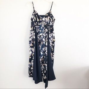 Vera Wang Navy Blue Floral Asymmetrical Tank Dress